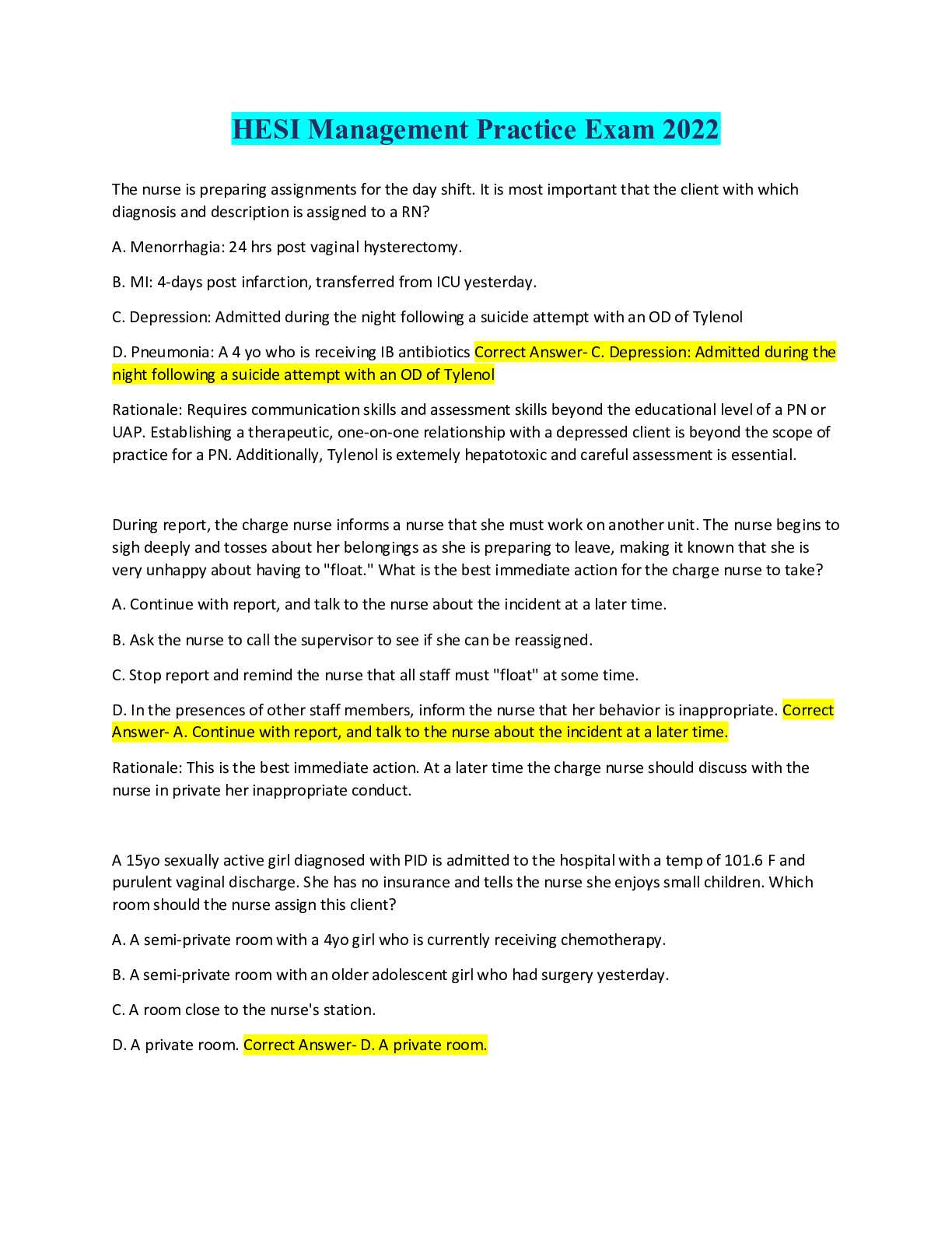 Preview image for HESI Management Practice Exam 2022